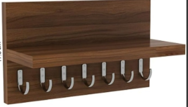 Family Decor | Wall Mounted Key Holder with Metal Hooks | Decorative Storage Shelf for Small Collectibles | Space for Artificial Plants | Modern Home Organizer - Image 5