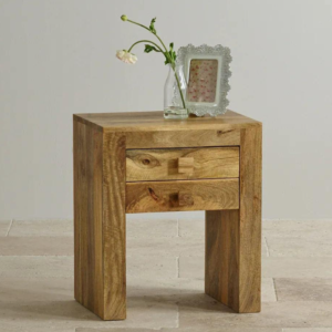 Family Decor Solid Wood Bedside Table with Two Drawers - Handcrafted Nightstand for Bedroom
