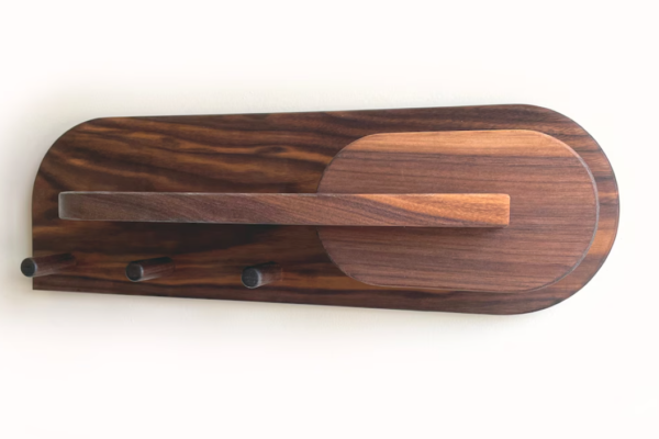 Wall Mounted Key Holder with Shelf, Wooden Entryway Organizer, 3 Hooks, Brown Walnut - Image 5