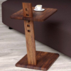 Modern Wooden C-Shaped Side Table, Sofa End Table with Square Top, Walnut Finish Sheesham Wood | Family Decor by JKS