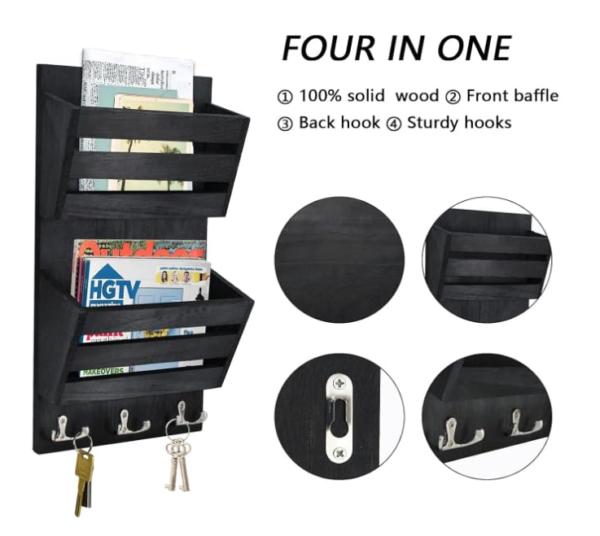 Wooden Wall-Mounted Shelf - Metal Keyhole Hangers, Deep Shelf, Premium Metal Double Hooks | Family Decor by JKS - Image 4